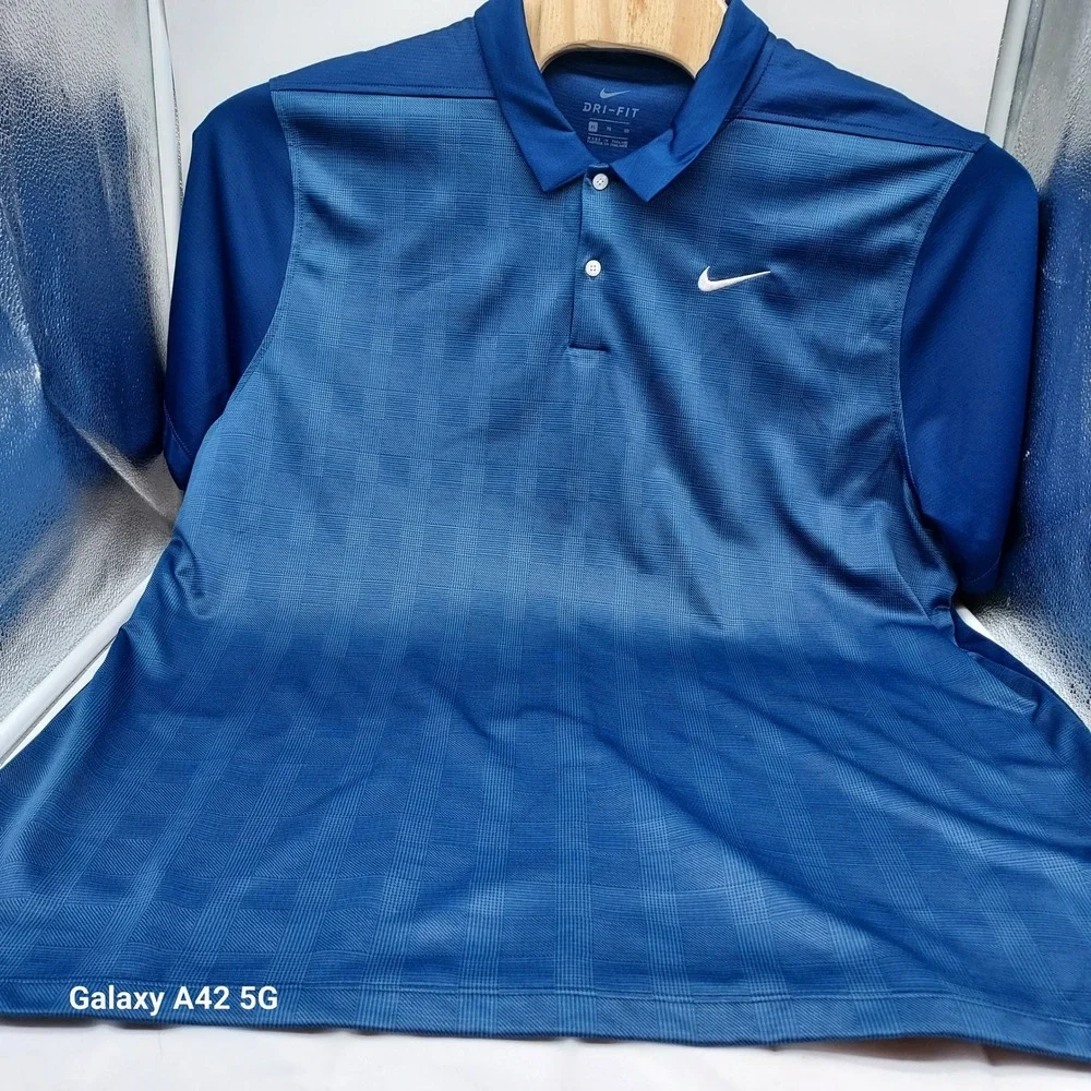 Nike Dri Fit Golf Polo Shirt Blue Plaid‎ Mens XL